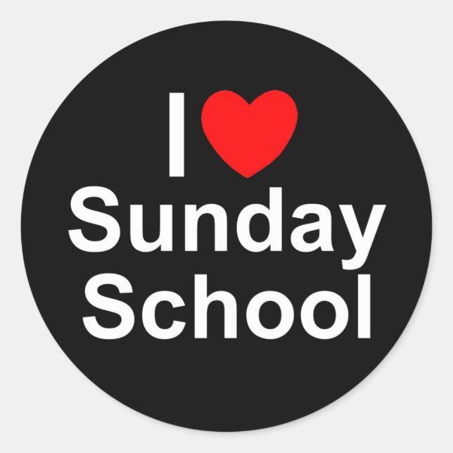 I Love (Heart) Sunday School Classic Round Sticker (Front)