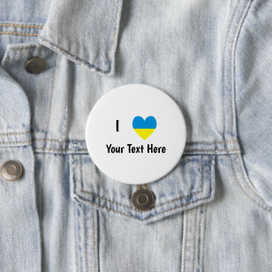 I Love (Heart Ukrainian Flag) Personalised Text 7.5 Cm Round Badge