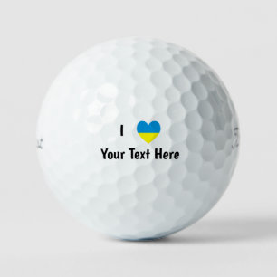 I Love (Heart Ukrainian Flag) Personalised Text Golf Balls