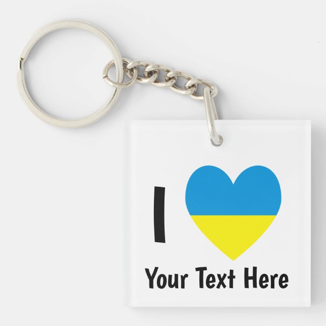 I Love (Heart Ukrainian Flag) Personalised Text Key Ring (Front)