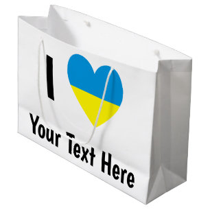 I Love (Heart Ukrainian Flag) Personalised Text Large Gift Bag