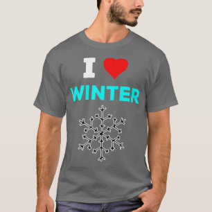 I Love Heart Winter With Snowflake Cyan Teal Blue T-Shirt