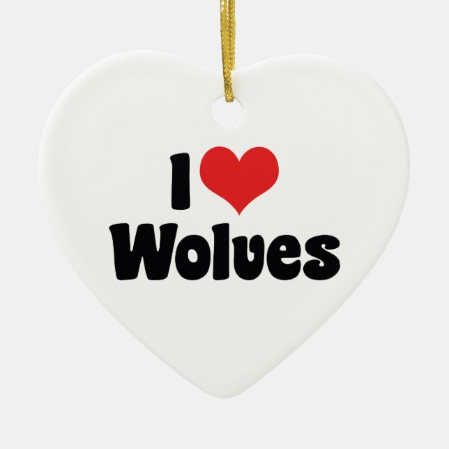 I Love Heart Wolves - Wolf Lover Ceramic Tree Decoration (Front)