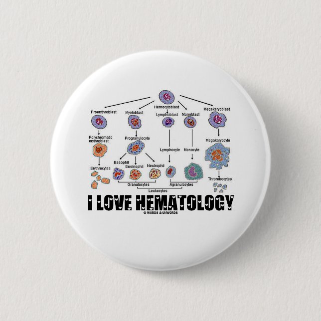 I Love Hematology (Blood Cell Lineage) 6 Cm Round Badge (Front)
