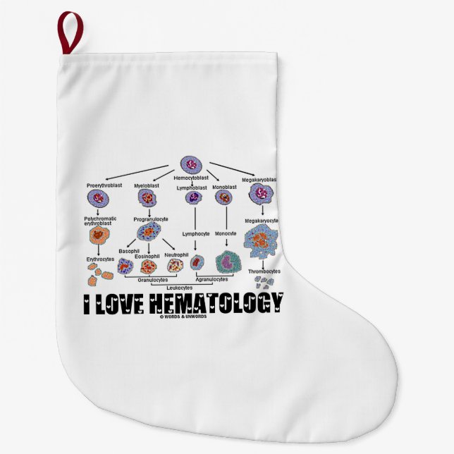I Love Hematology Blood Cell Lineage Large Christmas Stocking (Front)