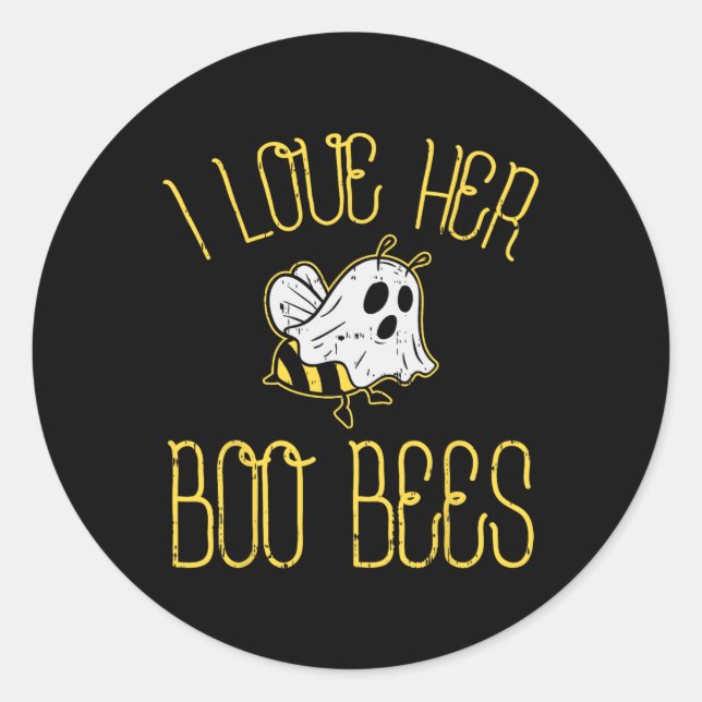 I Love Her Boo Bees Couples Halloween Adult Costum Classic Round Sticker (Front)