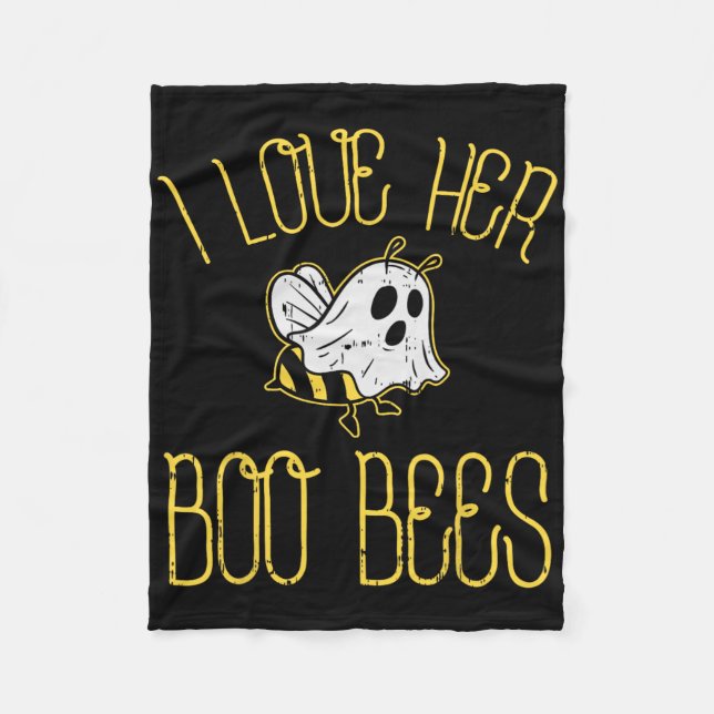 I Love Her Boo Bees Couples Halloween Adult Costum Fleece Blanket (Front)