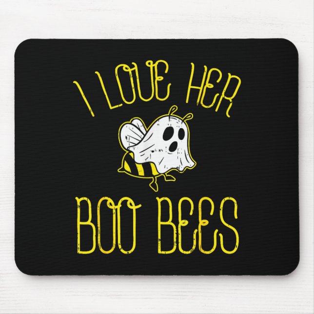 I Love Her Boo Bees Couples Halloween Adult Costum Mouse Mat (Front)