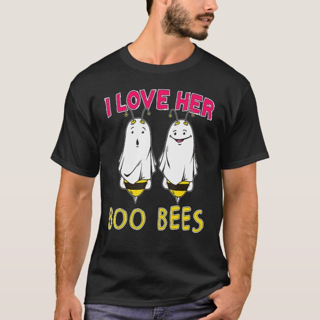 I Love Her Boo Bees Funny Adult Couples Halloween  T-Shirt (Front)