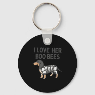 I Love Her Boo Bees Funny Halloween Dachshund Ween Key Ring