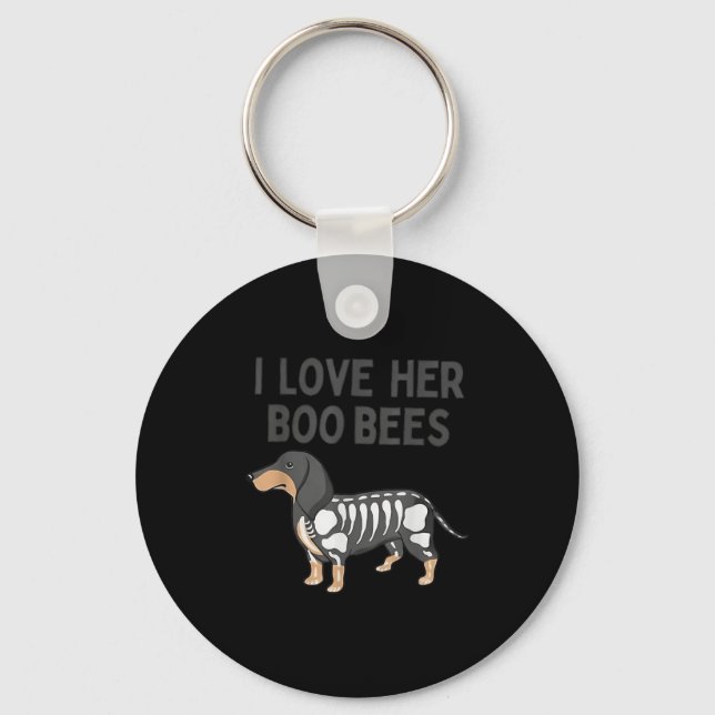 I Love Her Boo Bees Funny Halloween Dachshund Ween Key Ring (Front)