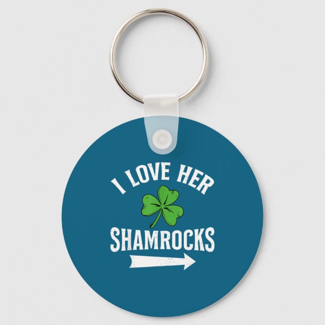 I Love Her Shamrocks St. Patrick's Day Couple Outf Key Ring (Front)