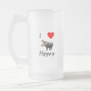 I Love Hippos (2) Frosted Glass Beer Mug
