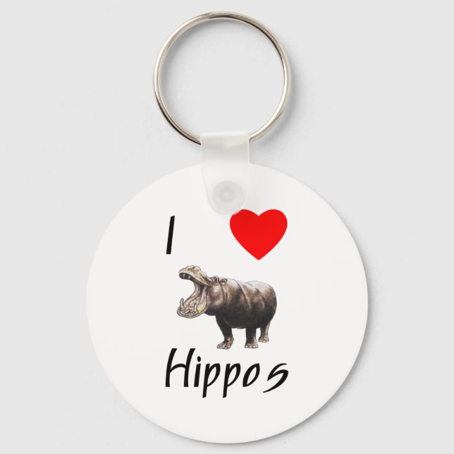 I Love Hippos (2) Key Ring (Front)