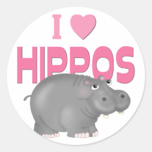 I Love Hippos Classic Round Sticker