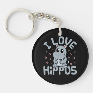 I Love Hippos Cute Hippopotamus Lover Key Ring