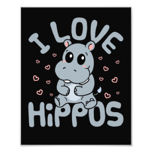 I Love Hippos Cute Hippopotamus Lover Photo Print