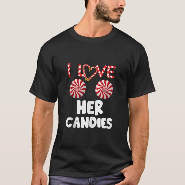 I Love His Candy Cane I Like Her Candies Matching  T-Shirt (Front)