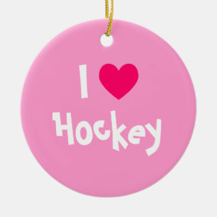 I Love Hockey Ceramic Tree Decoration