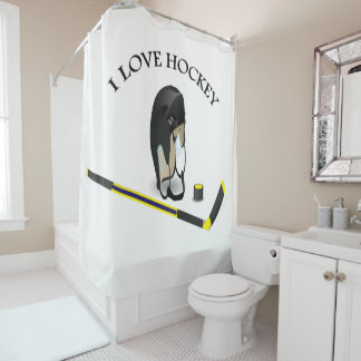 I Love hockey custom design with stick and helmet Shower Curtain