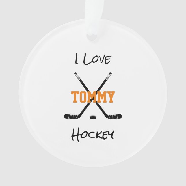 I Love Hockey Player NAME Sticks Sports Fun Ornament (Front)
