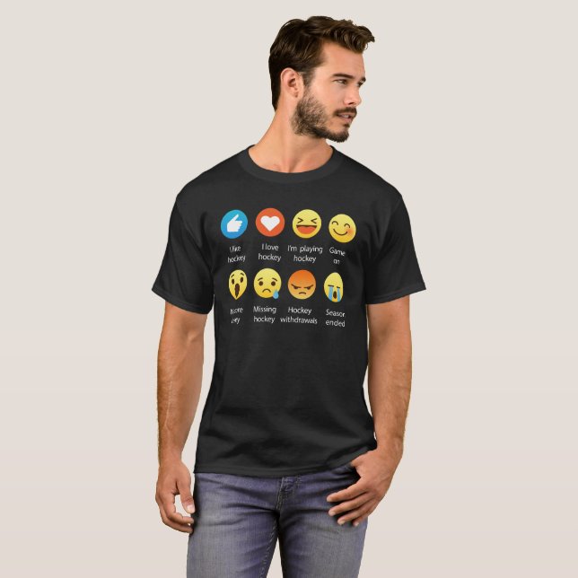 I Love HOCKEY Social Emoticon (emoji) - White Font T-Shirt (Front Full)