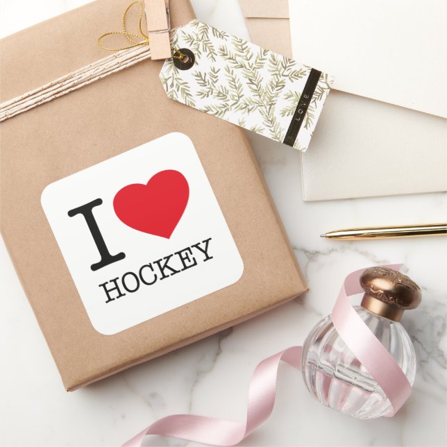 I LOVE HOCKEY SQUARE STICKER (Gifting)