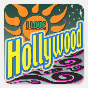 "I LOVE Hollywood" Night Sunshine" Sticker! Square Sticker