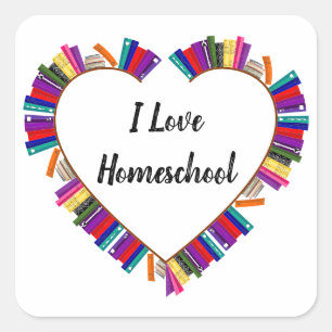 I love homeschool, homeschool kids heart bookshelf square sticker