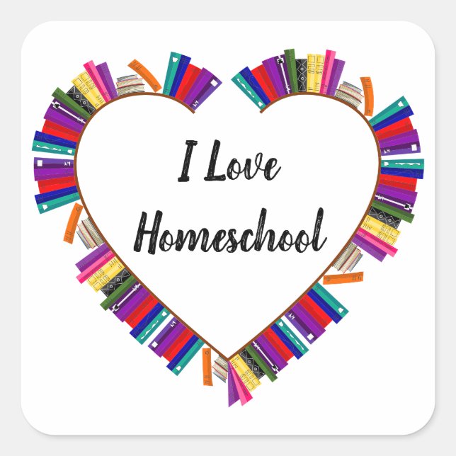 I love homeschool, homeschool kids heart bookshelf square sticker (Front)