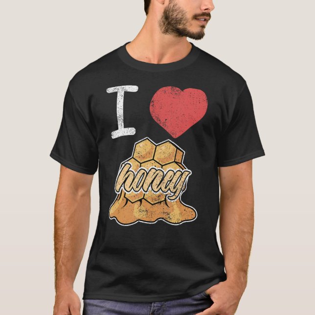 I Love Honey Beekeeper Beekeeping Honeycomb T-Shirt (Front)