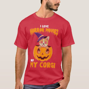 I Love Horror Movies And My Corgi Funny Halloween  T-Shirt