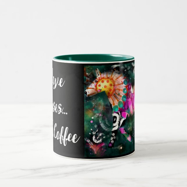 I Love Horses Abstract Whimsical Horse Painting Two-Tone Coffee Mug (Center)