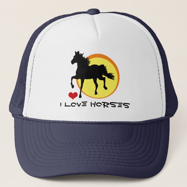 I Love Horses & Black Horse Running / Horticulture Trucker Hat (Front)