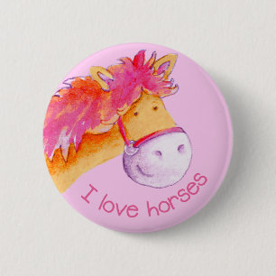 I love horses button/badge 6 cm round badge