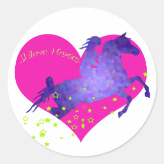 I love horses classic round sticker