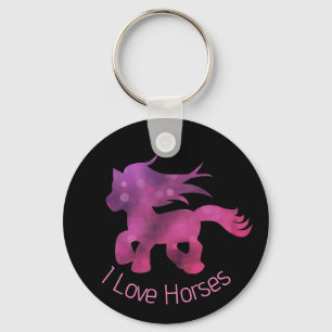 I Love Horses Cute Pink Glam Horse Key Ring