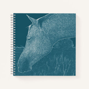 I Love Horses Equestrian Friend White on Teal Notebook