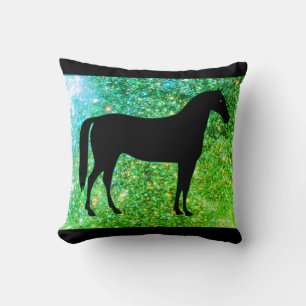 I Love Horses Green Sparkle Throw Pillow