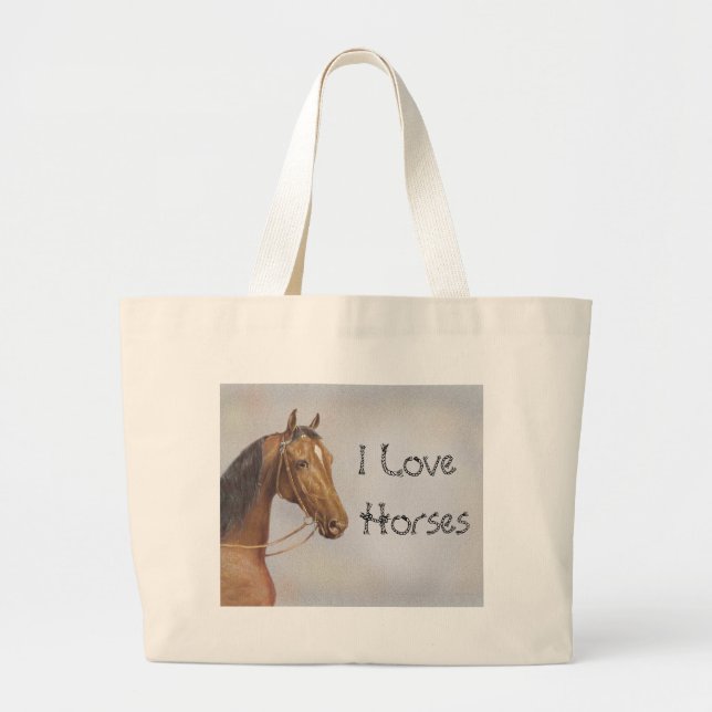 I Love Horses Large Tote Bag (Front)