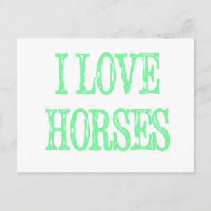 I Love Horses Pale Green Postcard