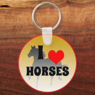 I love Horses & Red Heart, Horticulture / Golden Key Ring