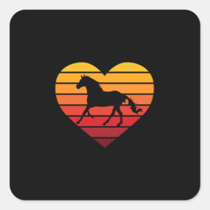 I Love Horses Retro Heart Square Sticker