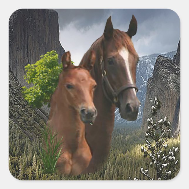 I love Horses Square Sticker (Front)
