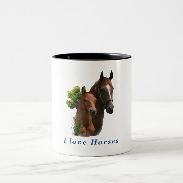 I love horses Two-Tone coffee mug (Center)