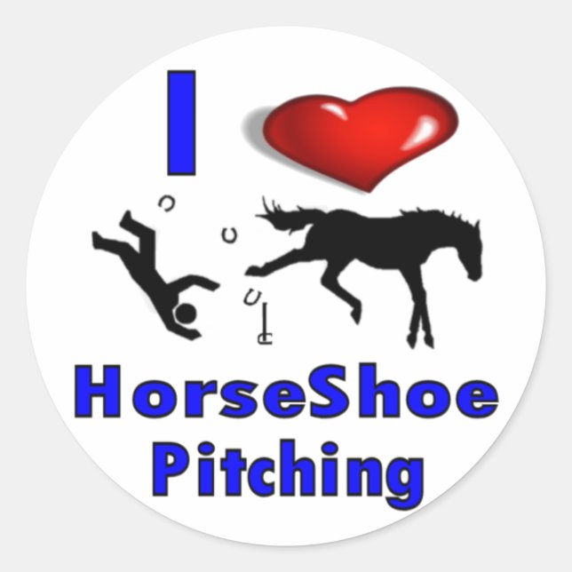 I Love HorseShoe Pitching Classic Round Sticker (Front)