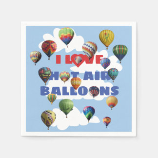 I Love Hot Air Balloons with Red Blue Text Clouds Napkin