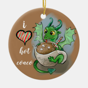 I LOVE hot Coaco Baby Dragon Christmas Mug Ceramic Tree Decoration