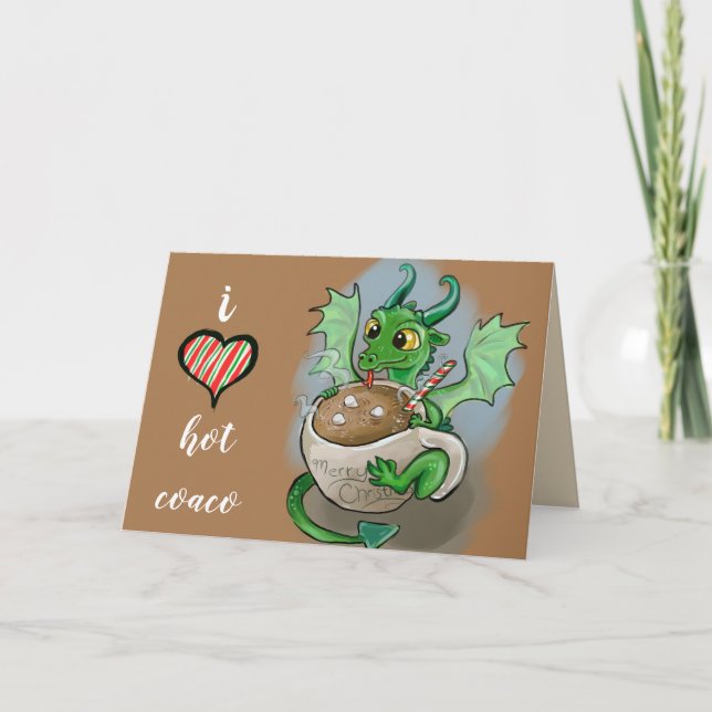 I LOVE hot Coaco Baby Dragon Christmas Mug Holiday Card (Front)