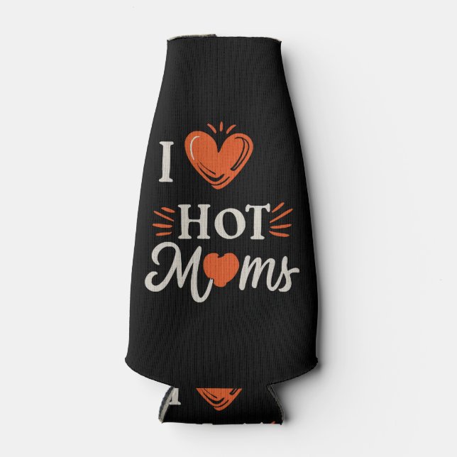 I Love Hot Moms I Heart Hot Moms Distressed Retro  Bottle Cooler (Front)
